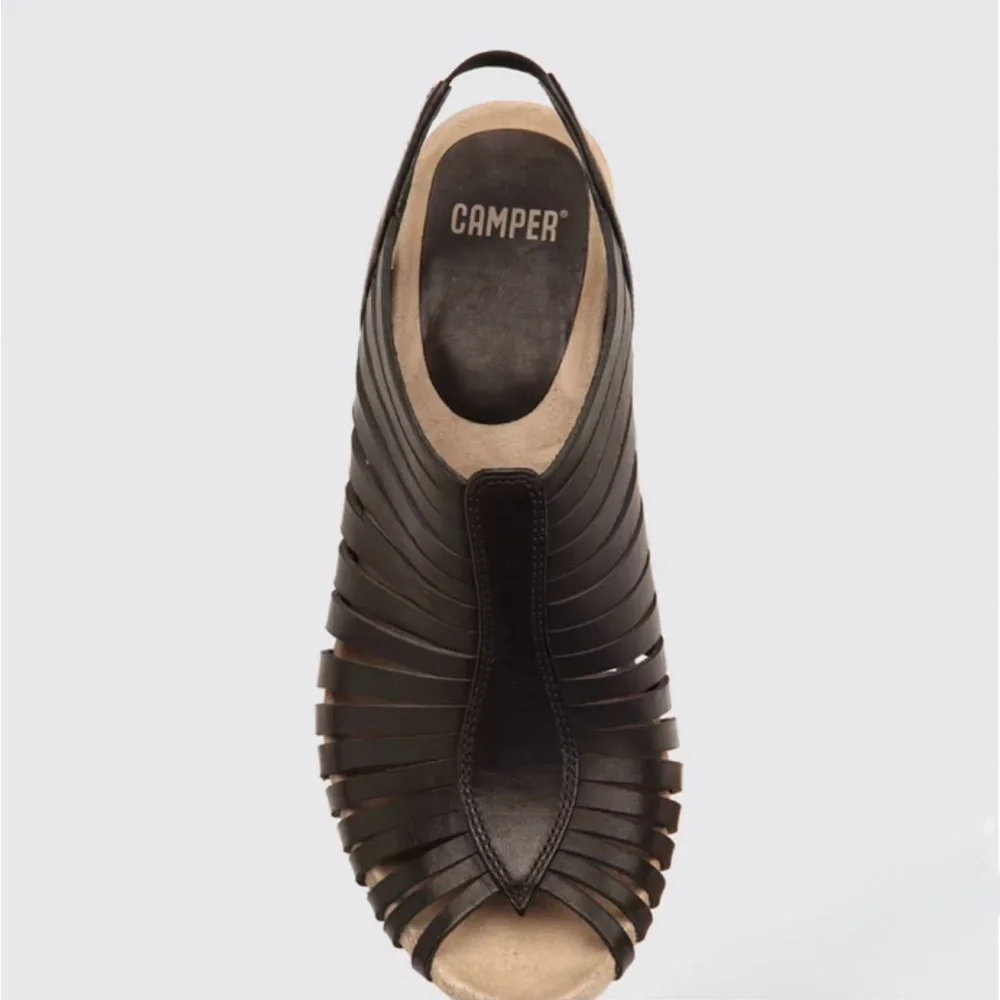 Camper Rachel Leather Wedge Sandals Black EU 38